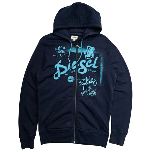 디젤 프린팅 코튼 네이비 후드집업 M