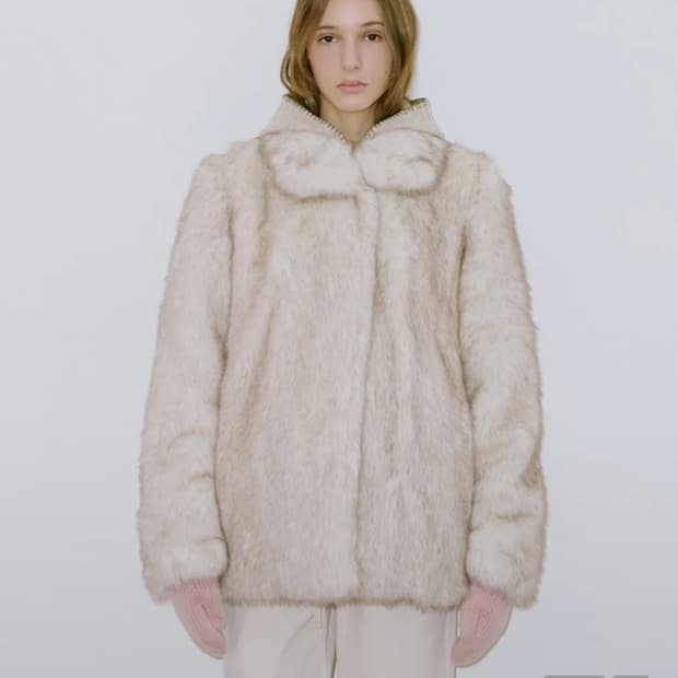 시눈 헤비 믹스 퍼 자켓 아이보리