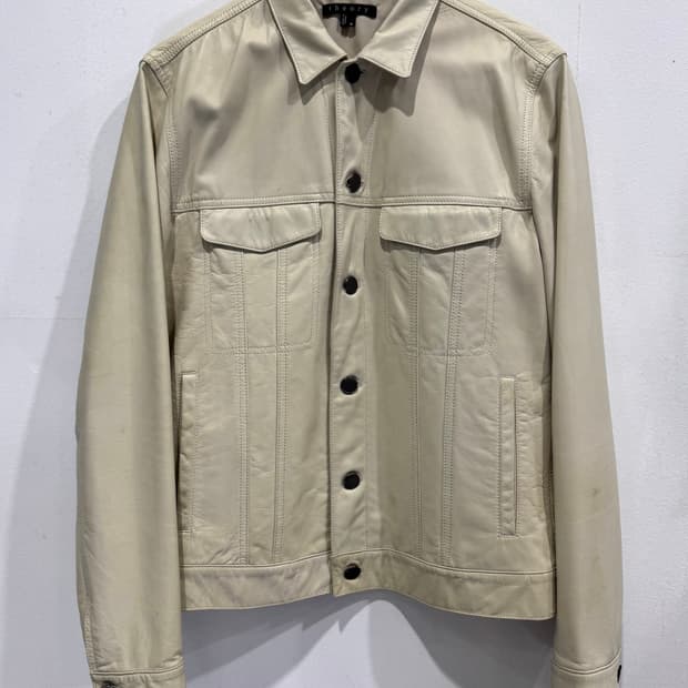 띠어리 아이보리 트러커 가죽 자켓 M