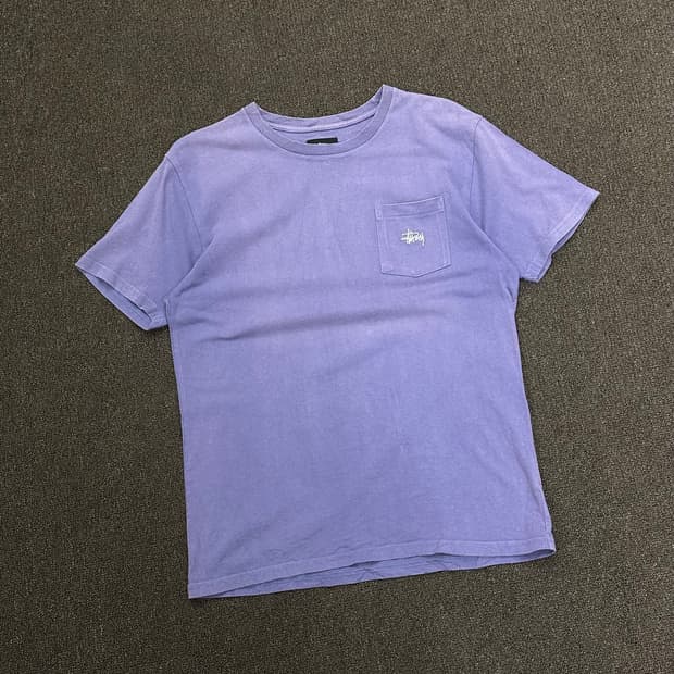 M)스투시 빈티지 포켓 퍼플 반팔 티셔츠