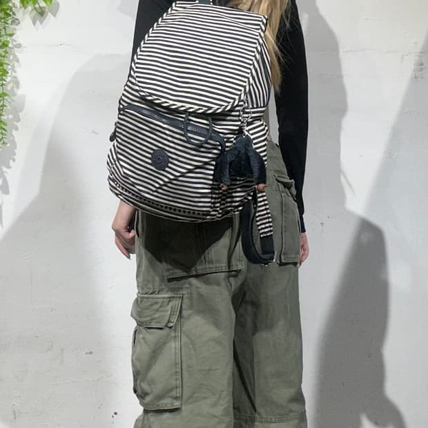 키플링 블랙 줄무니 키치 y2k 미니 백팩 가방