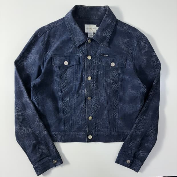 CK 켈빈클라인 우먼 코튼 파이튼 뱀피 트러커 자켓