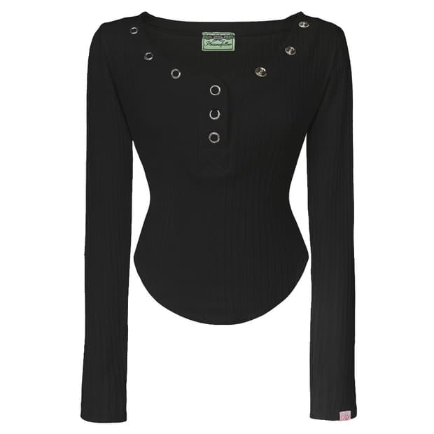 플리즈노팔로우 Bunny Snap Button Top Black