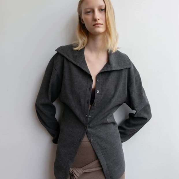 레이스 rrace 플리츠 블라우스 차콜 M