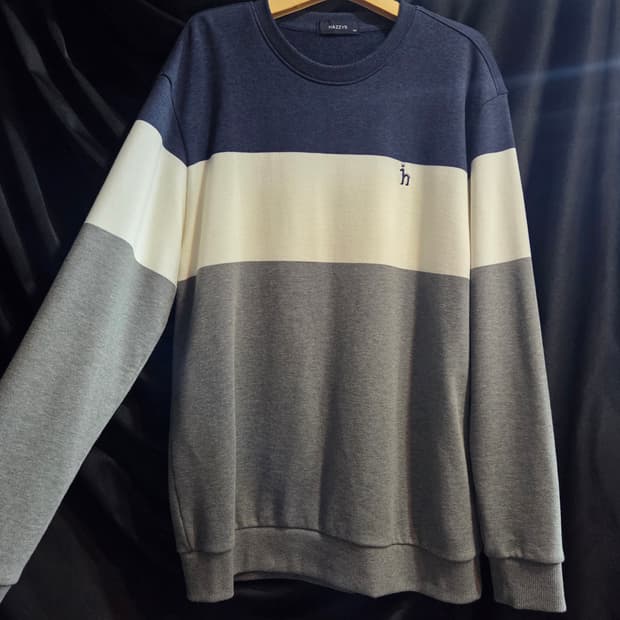 헤지스 삼색 컬러 블록 맨투맨