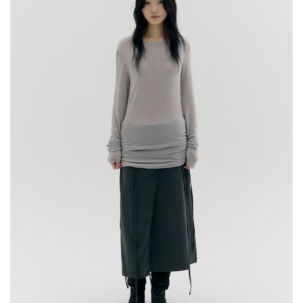 카셀 SHIRRING TENCEL LONG SLEEVE, LIGHT GR