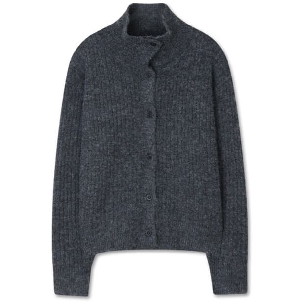 미치코런던 하이넥 울 가디건 차콜 FREE