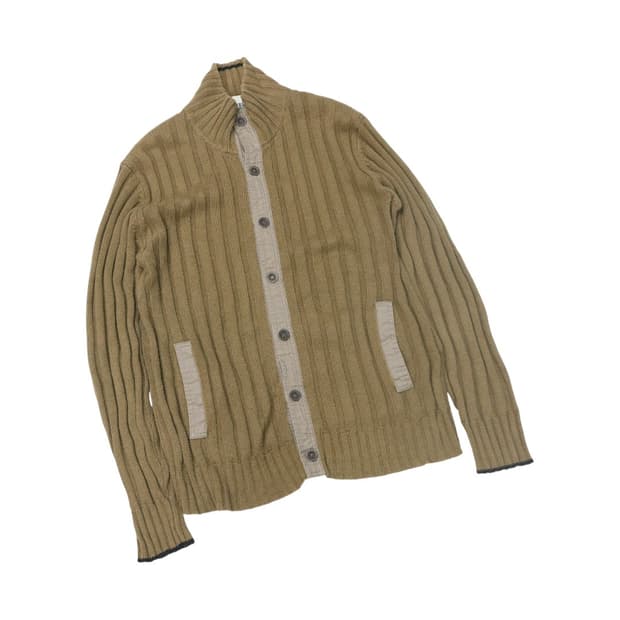 타케오 키쿠치 빈티지 카키 립 니트 가디건 (3)