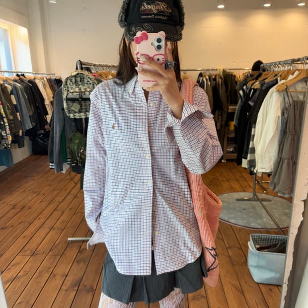 폴로 핑크 체크 셔츠
