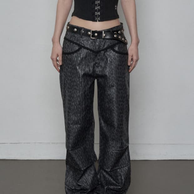 셋업이엑스이 PYTHON LACE PANTS / CHARCOAL (s)