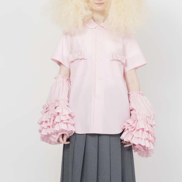 25ss commedesgrcons girls 핑크 리본 셔츠 L
