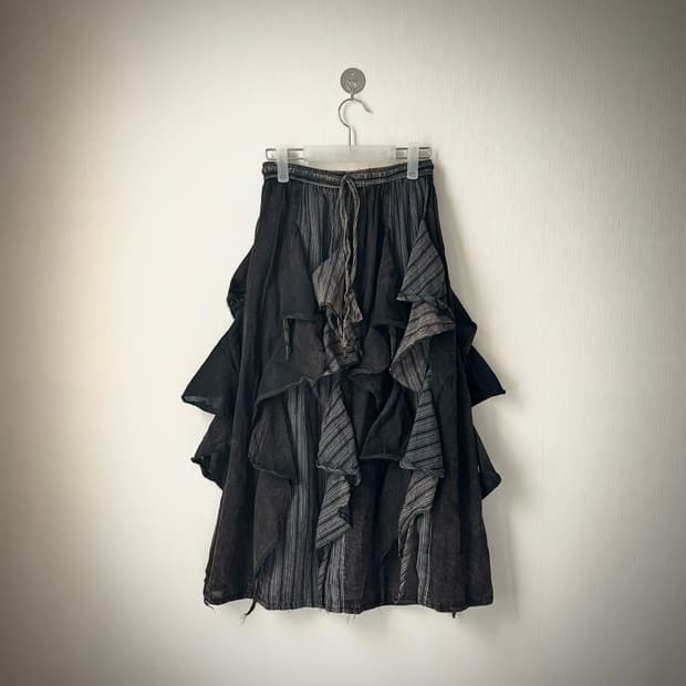 그런지 니혼진 아카이브 펑크 히피 갸루 언발 레이어드 셔링 롱스커트 치마