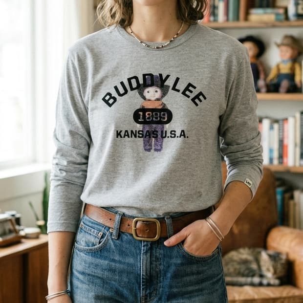 [L] Lee 버디 리(Buddy Lee) 플록 프린팅 그래픽 티셔츠