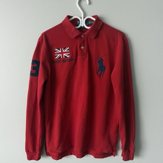 폴로 랄프로렌 그레이트 브리튼 3 롱 슬리브 폴로 셔츠 레드