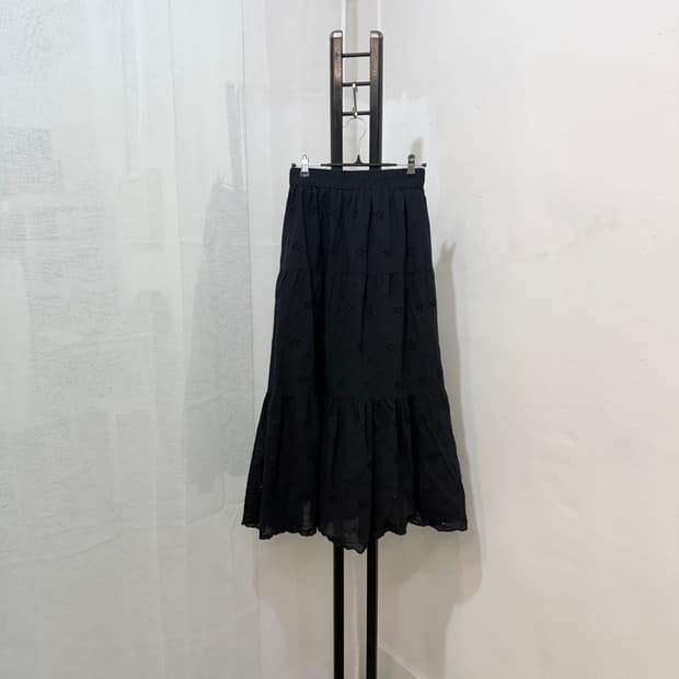 펀칭 블랙 밴딩롱치마 롱스커트 아일렛 레이스 4634
