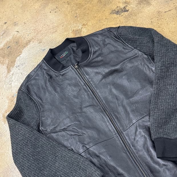 [정품] LANCCI 란찌 가죽 니트 배색 점퍼 b18