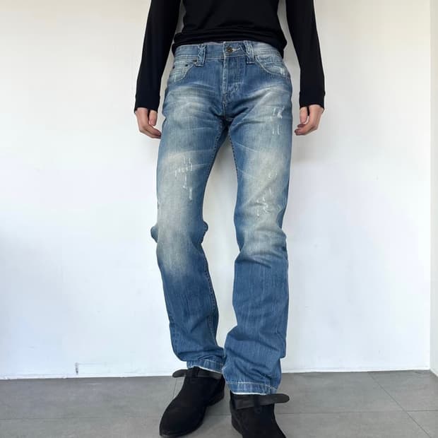 돌체앤가바나 백포켓 블루 워싱 데님팬츠