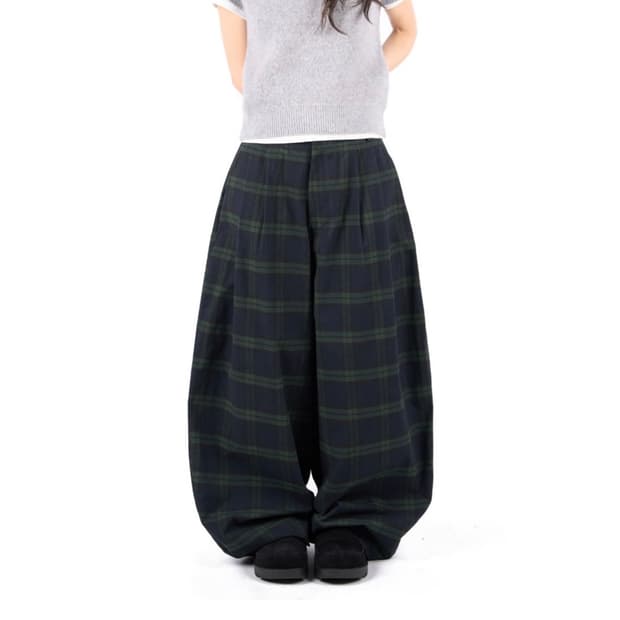 릿킴 체크 벌룬 핀턱 팬츠