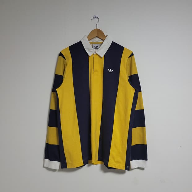 (XL) ADIDAS 아디다스 럭비티 옐로우 네이비 긴팔 카라티