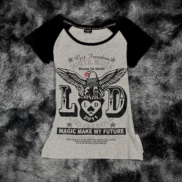 나그랑 그레이 독수리프린팅 Y2K 반팔