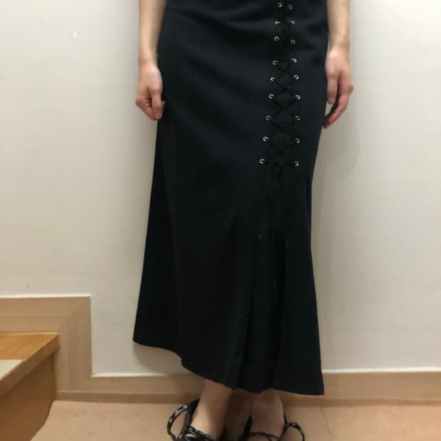 빈티지 블랙 아일렛 울 롱 스커트