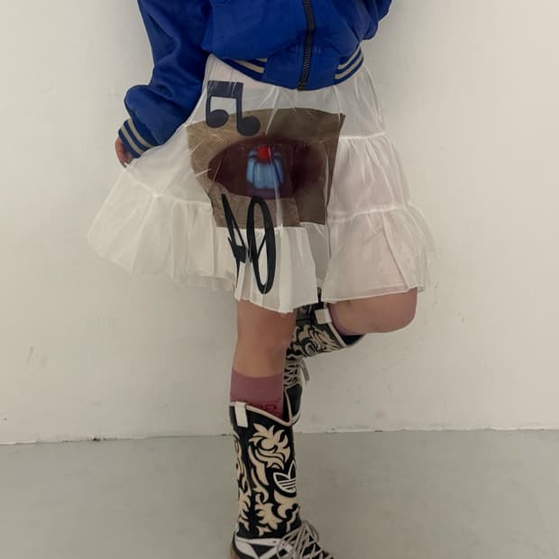 화이트 시스루 푸딩 스커트 