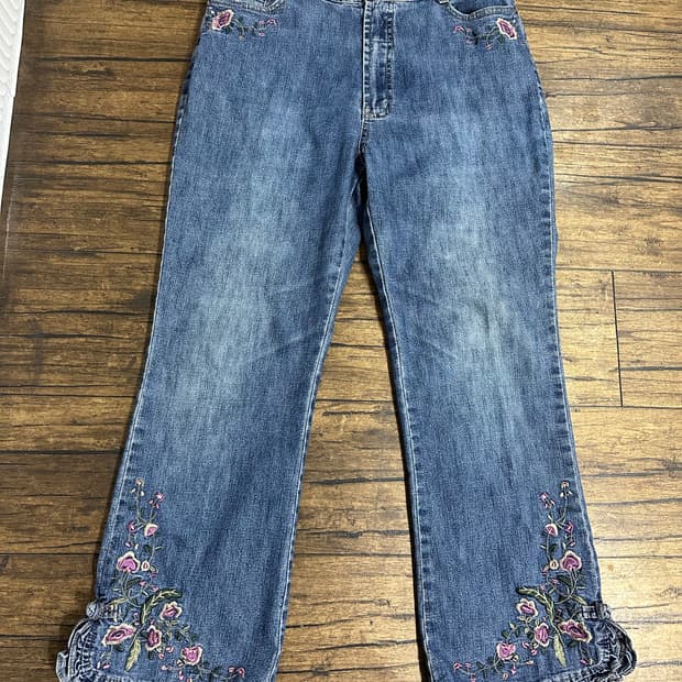 Y2K 플라워 자수 부츠컷 데님 팬츠 30 SHYGER JEANS