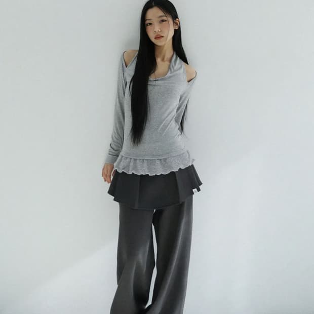 (어글리쉐도우) 튤립 롱 스커트 팬츠(차콜)