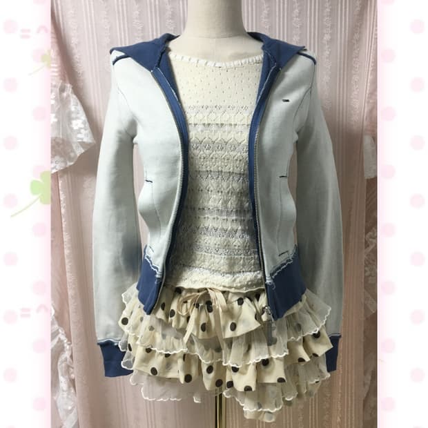 타미힐피거 타미걸 멜란지네이비 2way 후드집업