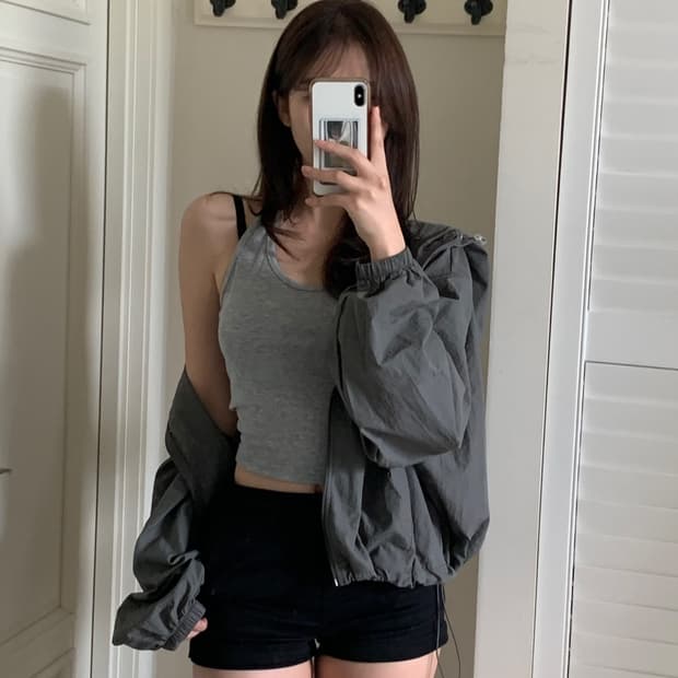 오브더로지 윈디 숏 바람막이 고프코어룩 간절기점퍼 후드 크롭 윈드브레이커