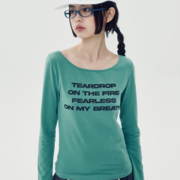 러닝하이 레터링 슬림 L/S 티 그린