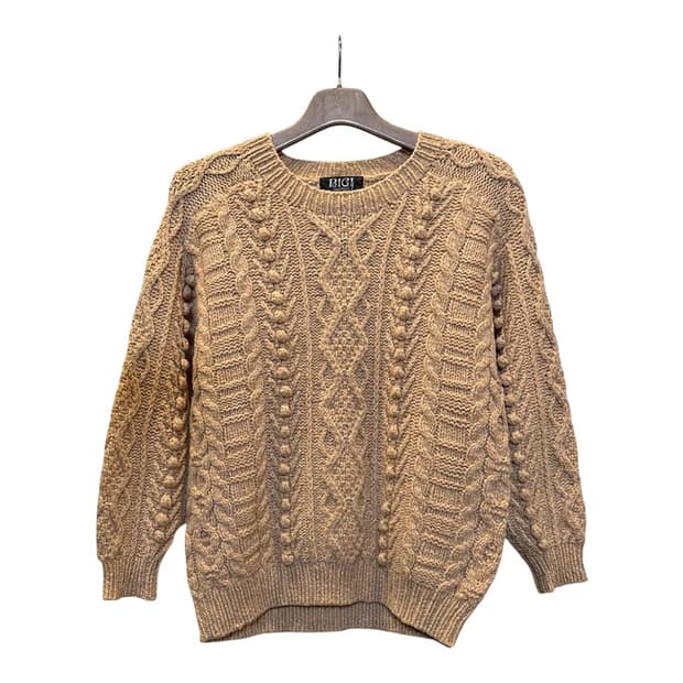 JPN VINTAGE 케이블 니트 스웨터 폼폼 디테일 베이지