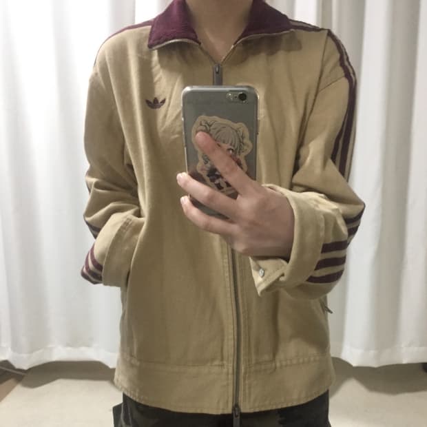 아디다스 베이지 버건디 코듀로이 카라 자켓
