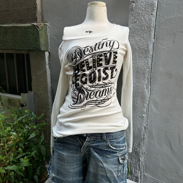 *rare* vtg 에고이스트 y2k 화이트 큐빅 롱슬리브