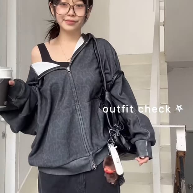 Suade 스웨이드 레오파드 후드집업 블랙