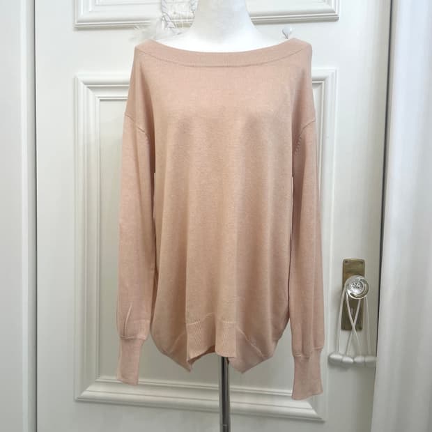 coral off-shoulder loose over knit top
