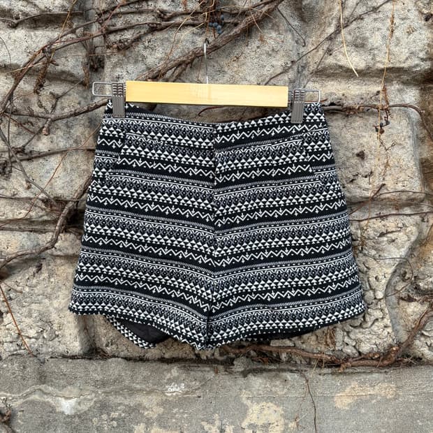 빈티지 기하학 패턴 자수 자카드 하이웨스트 팬츠 반바지