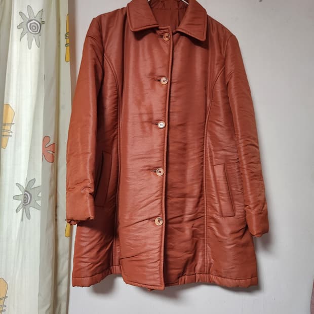 핑크브라운 얇은 솜패딩 안감 롱 코트 F(77~88)