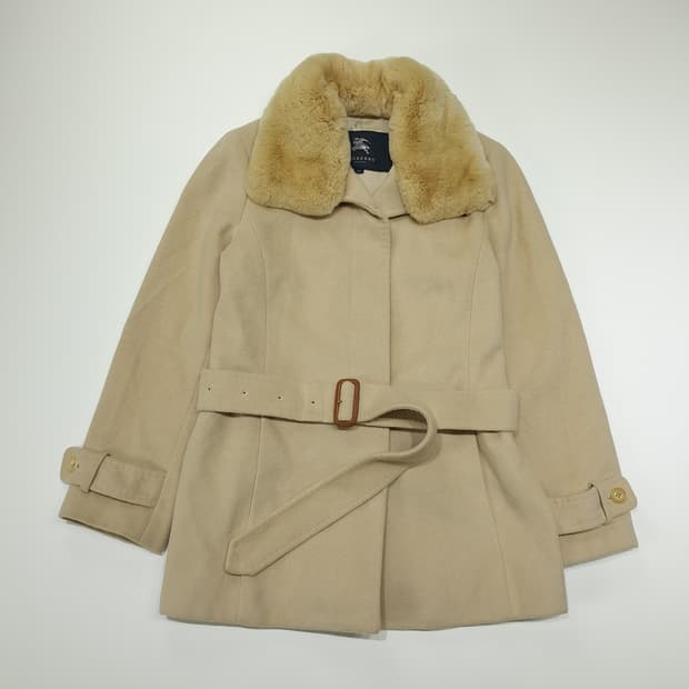 CN860W M 버버리 런던 앙고라 혼방 리얼퍼카라 벨티드 코트