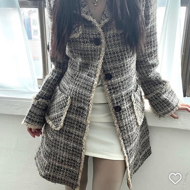 riipi빈티지 트위드 오네갸루 코트 자켓 파우닝133 큐빈 크루빈티지