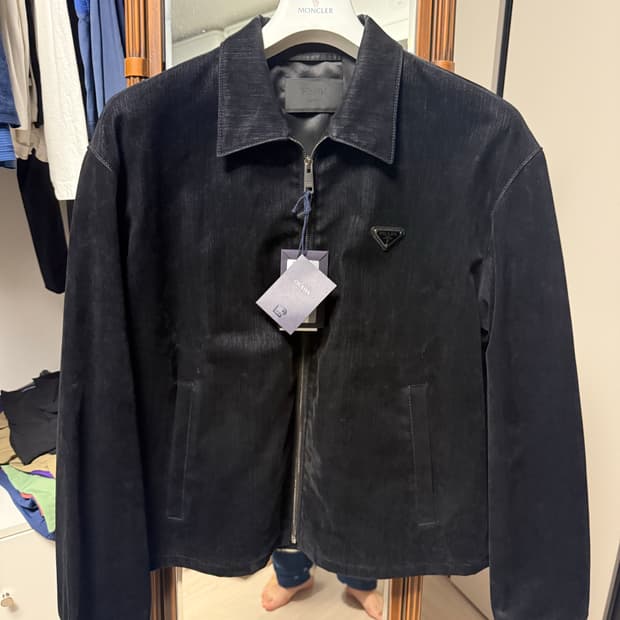 프라다 벨벳 데님 블루종 자켓 블랙 L사이즈