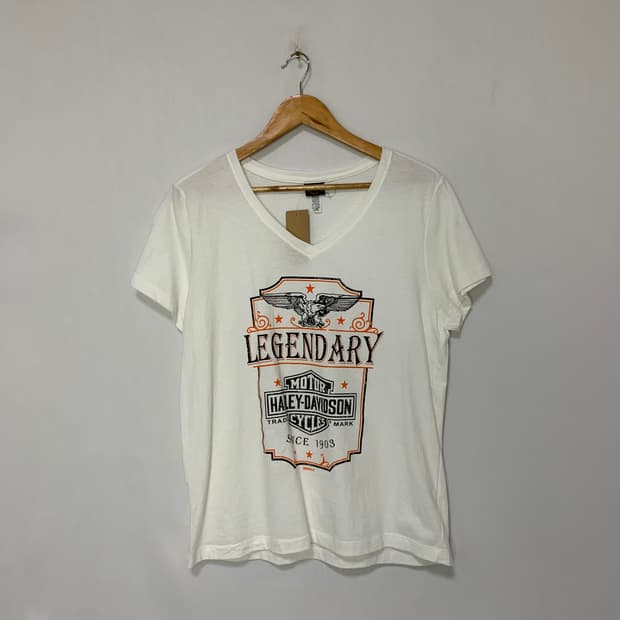 할리데이비슨 빈티지 브이넥 화이트 반팔 티셔츠 XL 남녀공용