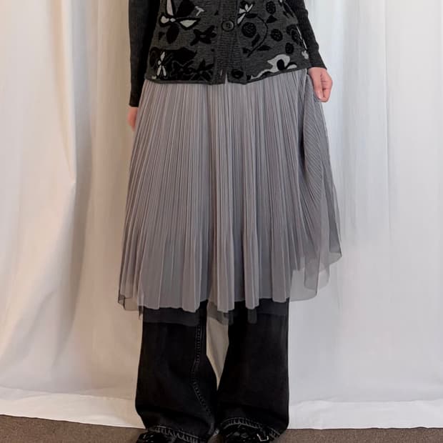 Layered Sheer Pleated Skirt – Purple Gre