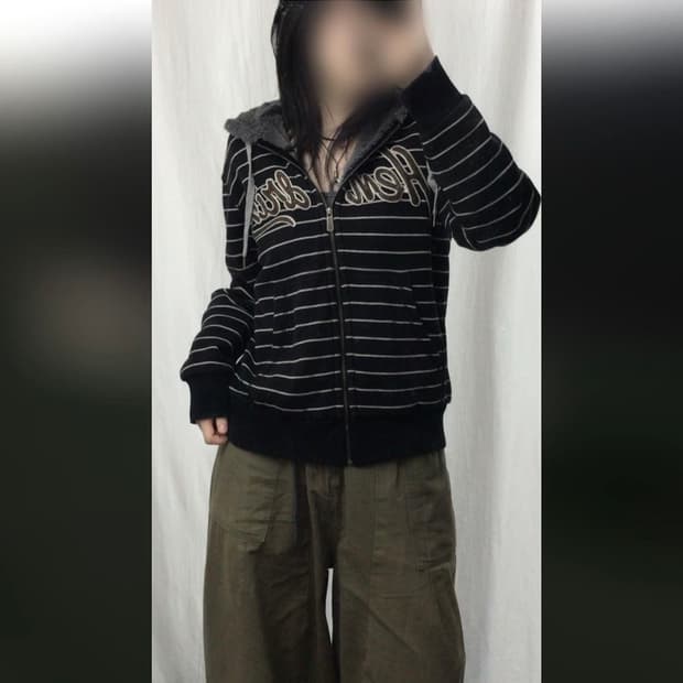 빈티지 스트라이프 누빔 후드집업 아우터 