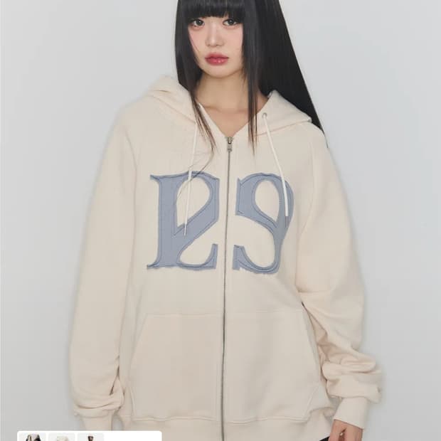 새상품) 129로고패치 후드집업크림