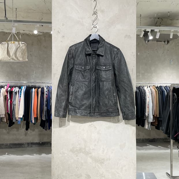 빈티지 블랙 워시드 카우 레더 자켓