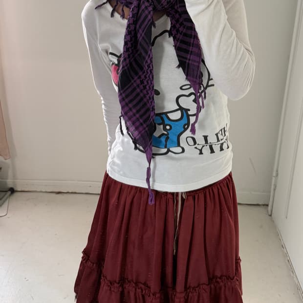 일본빈티지 퍼플 체크 크로스랩 스카프