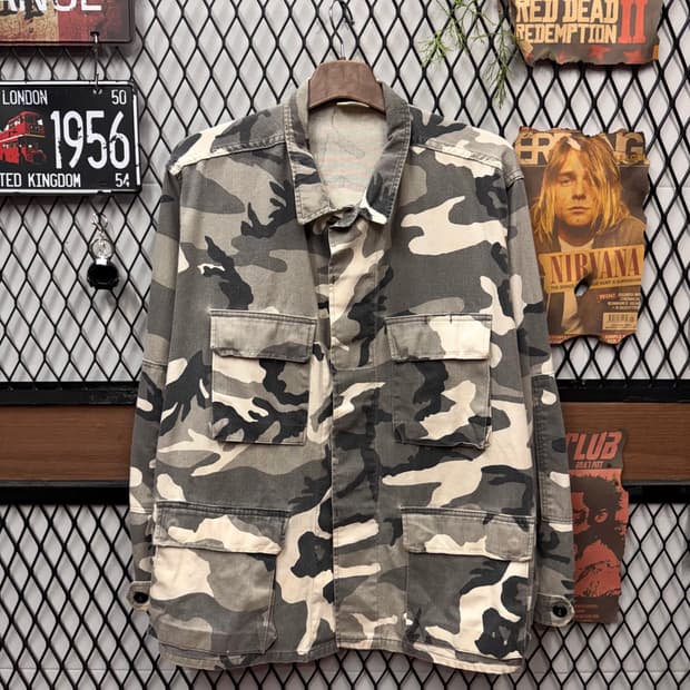 USA VINTAGE 밀리터리 BDU 자켓 카모 패턴 화이트 그레이