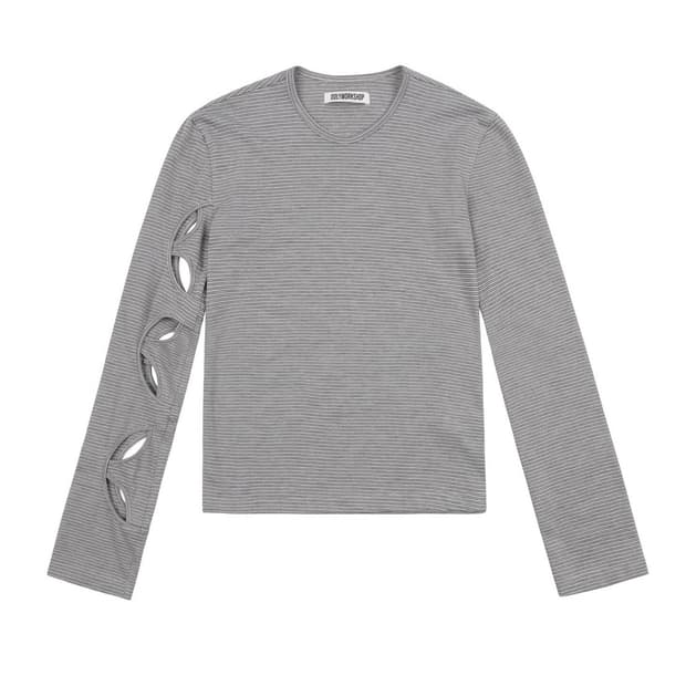 pink&khaki stripe long sleeve cutout tee