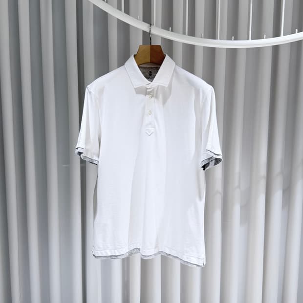 (A+/L) / 브루넬로 쿠치넬리 코튼 화이트 폴로 반팔 셔츠